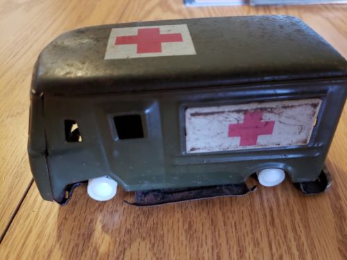 Vintage US Army Red Cross Tin Toy Ambulance Japan Rare Parts As Is