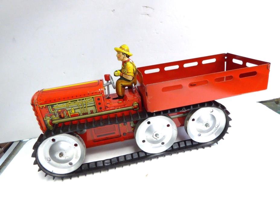 RARE ! VINTAGE TIN MARX TOY GIANT REVERSING TRACTOR TRUCK + FARMER NEW OLD STOCK