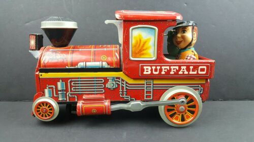 WESTERN BUFFALO TIN LITHO TRAIN CONDUCTOR Trade Mark Modern Toys Red Engine