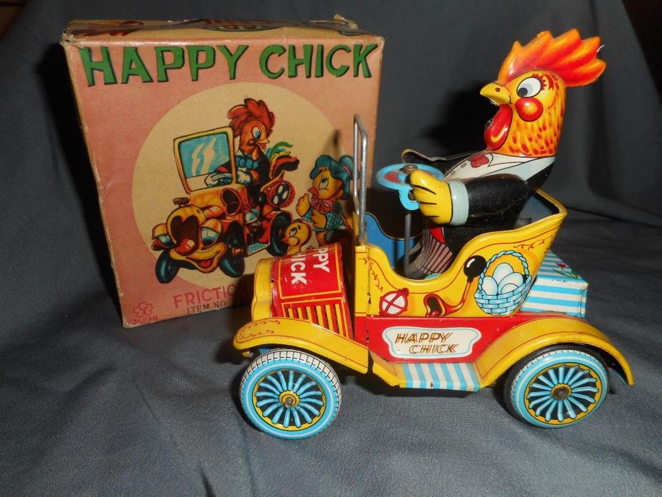 Vintage HAPPY CHICK Yonezawa Japan Friction Chicken TOY in ORIGINAL BOX - NICE