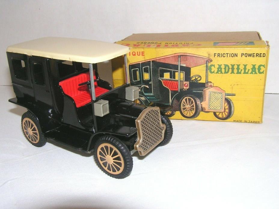 Vintage Antique Cadillac Black Tin Litho Friction Toy Car Shioji SSS Japan MIB