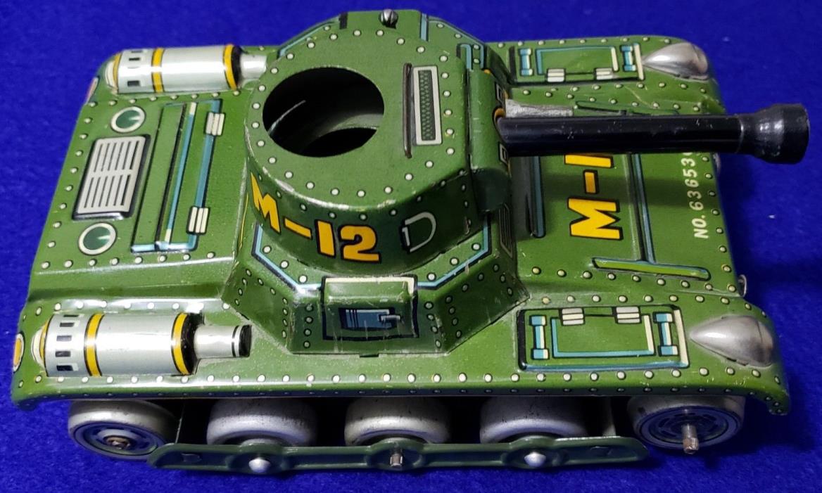 Vintage Tin Trade Mark Modern Toys M-12 Tank NO. 636530 Patent 2555.37418 Japan