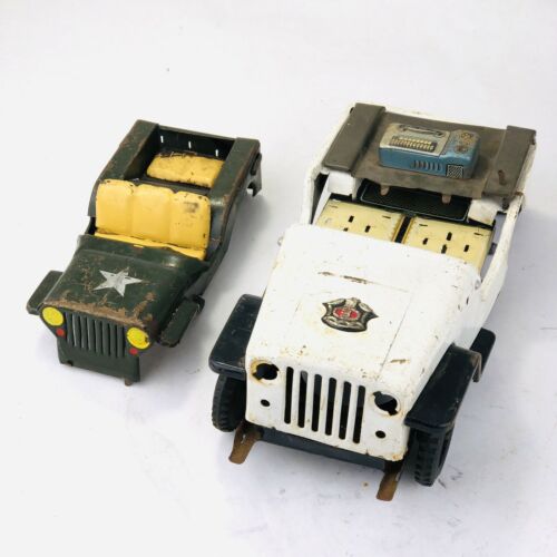 Vintage 1960s Nomura TN tin toy Police JEEP CAR Japan BODY ONLY + Army Jeep Body