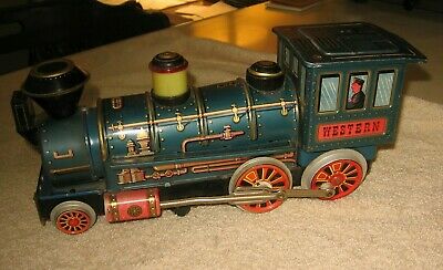 Vintage 1960s Modern Toys Battery Operated Tin Western Train Railroad Locomotive