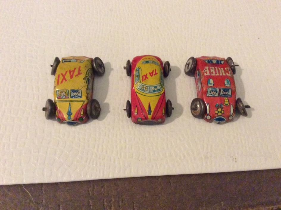VINTAGE LOT OF 3 TIN MADE IN JAPAN CARS TAXI FIRE CHIEF