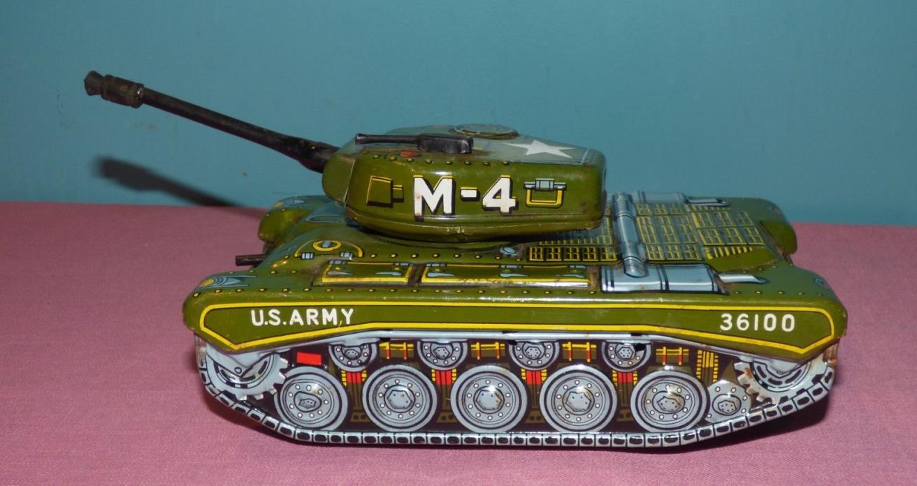 Vintage U.S. Army M-4 Tin Litho Friction Tank Made in Japan