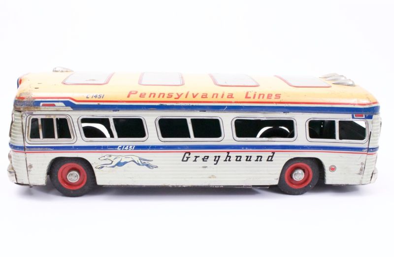 Greyhound Bus Pennsylvania Lines C1452 Yonezawa Japan Tin Friction 18” Length