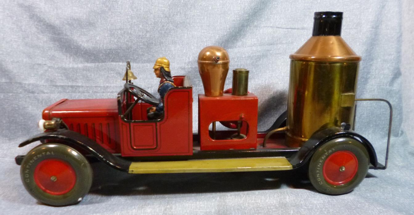 Rare Antique/Vintage Large Bing Pre-War Tin Fire Pumper Truck w/Driver 1920's