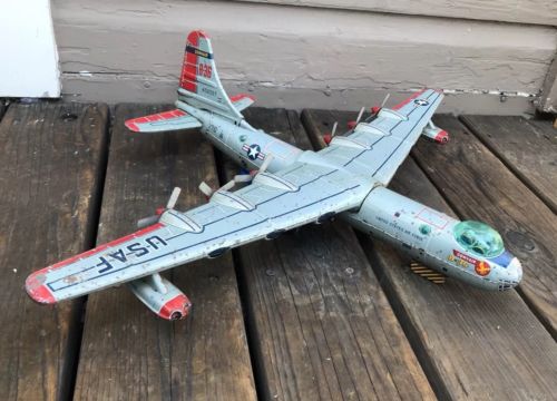 Vintage LARGE Japan Yonezawa Tin Friction Convair B-36 Peacemaker Toy Airplane