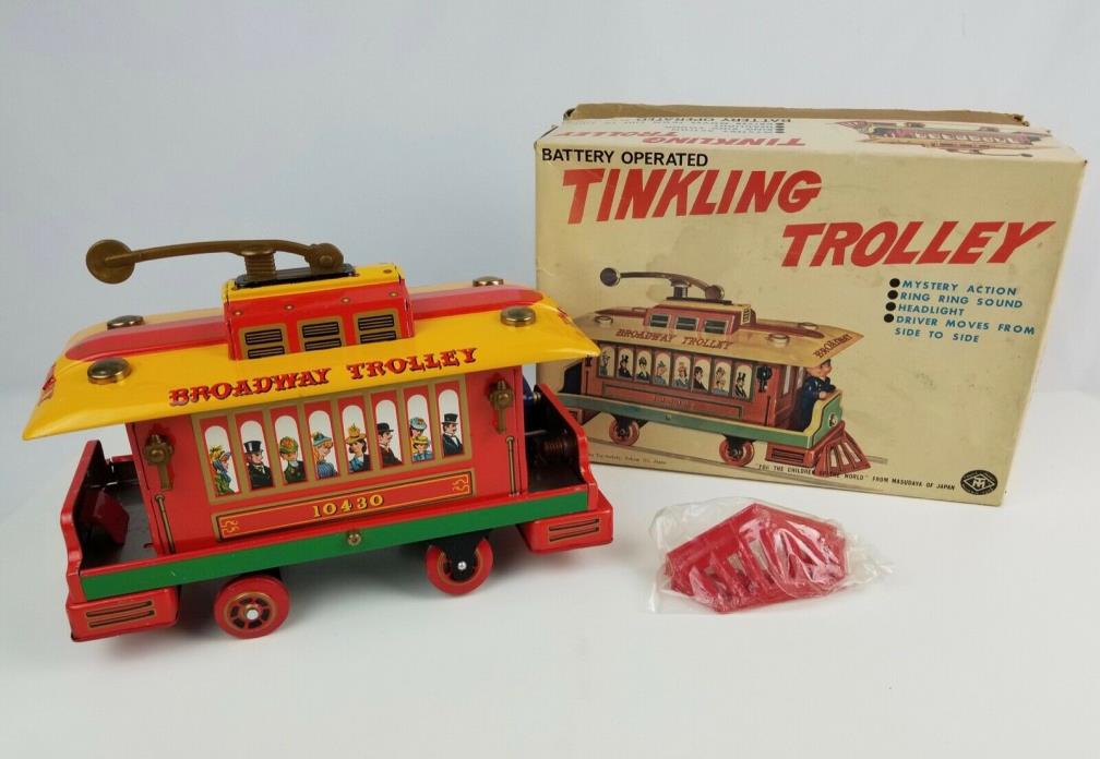 Vintage TM Toys Tinkling Trolley Tin litho battery operated MIB works perfect