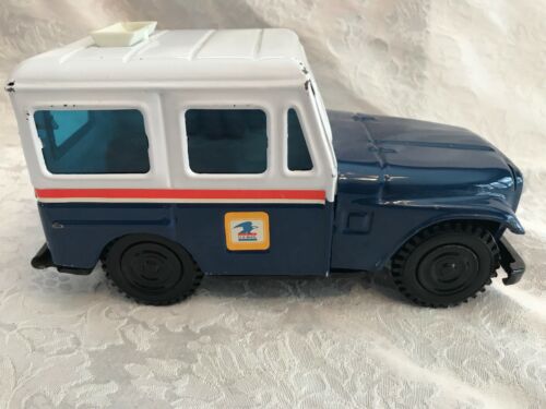 Vintage Western Stamping Corp. Pressed Tin US. Postal Service Mail Jeep Toy Bank