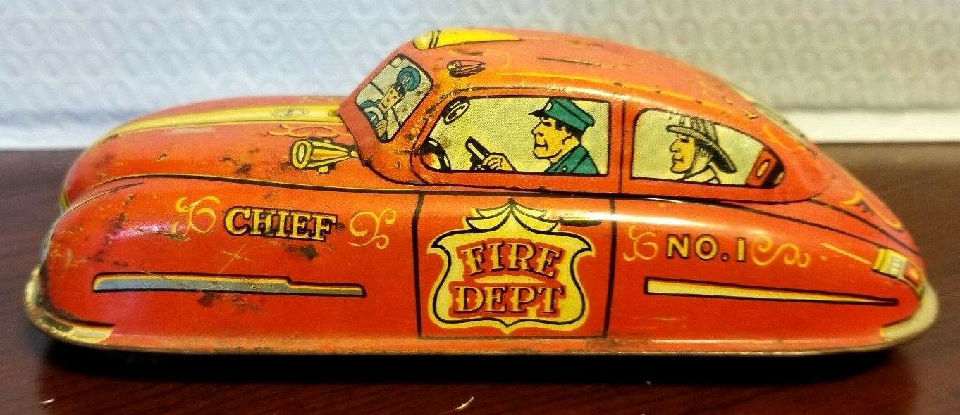 Vintage Maxr No. 1 Fire Dept. Chief Tin Wind Up Toy Car Made in USA