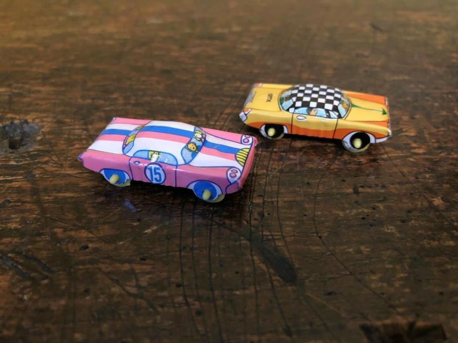 Vintage Set of 2 Tiny Tin Cars Taxi Japan
