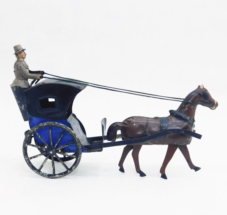 EARLY 1900's FERNAND MARTIN Le CAB HANSOM CAB FRENCH TIN WIND UP TOY RARE BLUE