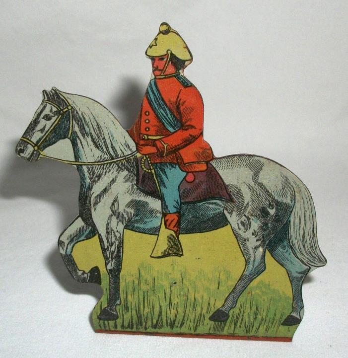 Vintage Tin Toy Soldier On Horse Game Toy Part Target Litho