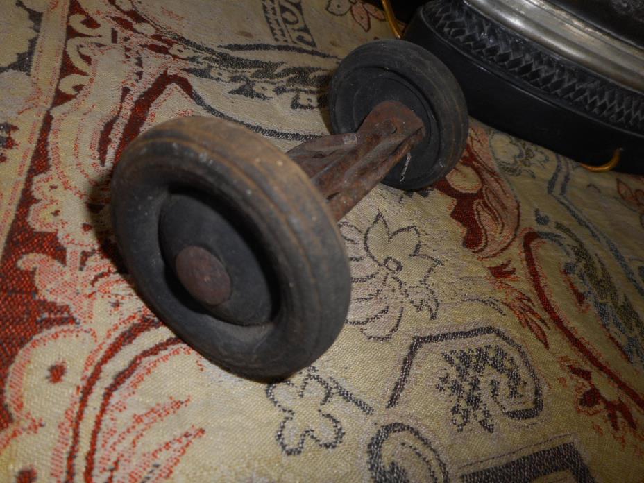 Salvaged Toy Wheel Parts Truck very rusted plastic ? Black apx 2.25