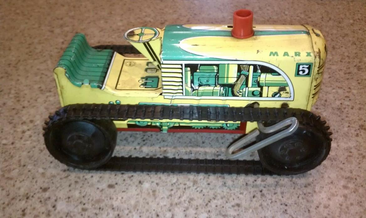 Vintage Marx No. 5 Working Green & Yellow Tin Tractor