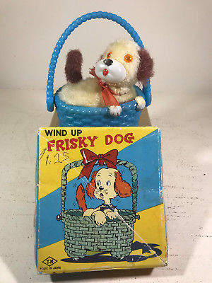 60's Nomura Tin Litho & Plastic Wind-Up Frisky Dog Toy NIB works