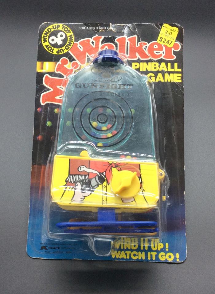 GUNFIGHT Mr. Walker Pinball Game Vintage Plastic Wind Up Walking Toy NIP HTF