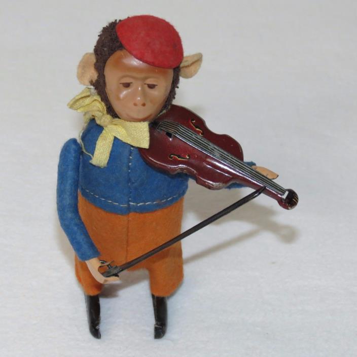 VINTAGE SCHUCO MONKEY PLAYING VIOLIN TIN WIND-UP TOY MADE IN GERMANY NON-WORKING