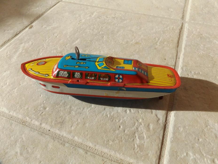 Vintage J. Chein Wind-Up Tin Toy MARK 1 Speed Boat  WORKS