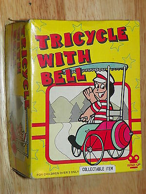 Vintage Tin/Rubber/Fabric MS 710 Red China Young Man Riding Tricycle with Bell