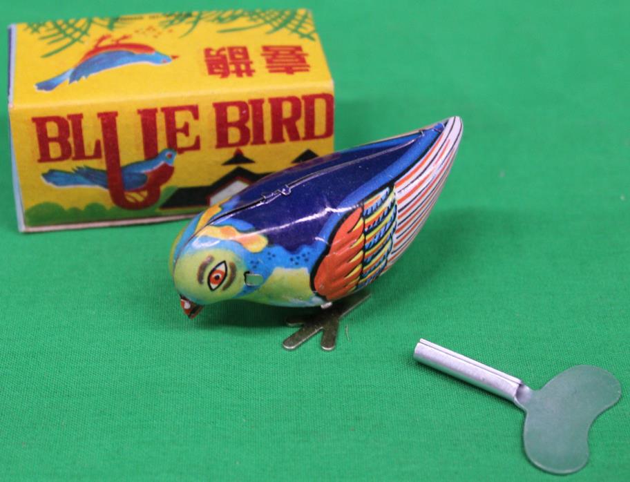 Original Tin Blue Bird Windup Toy w/Box