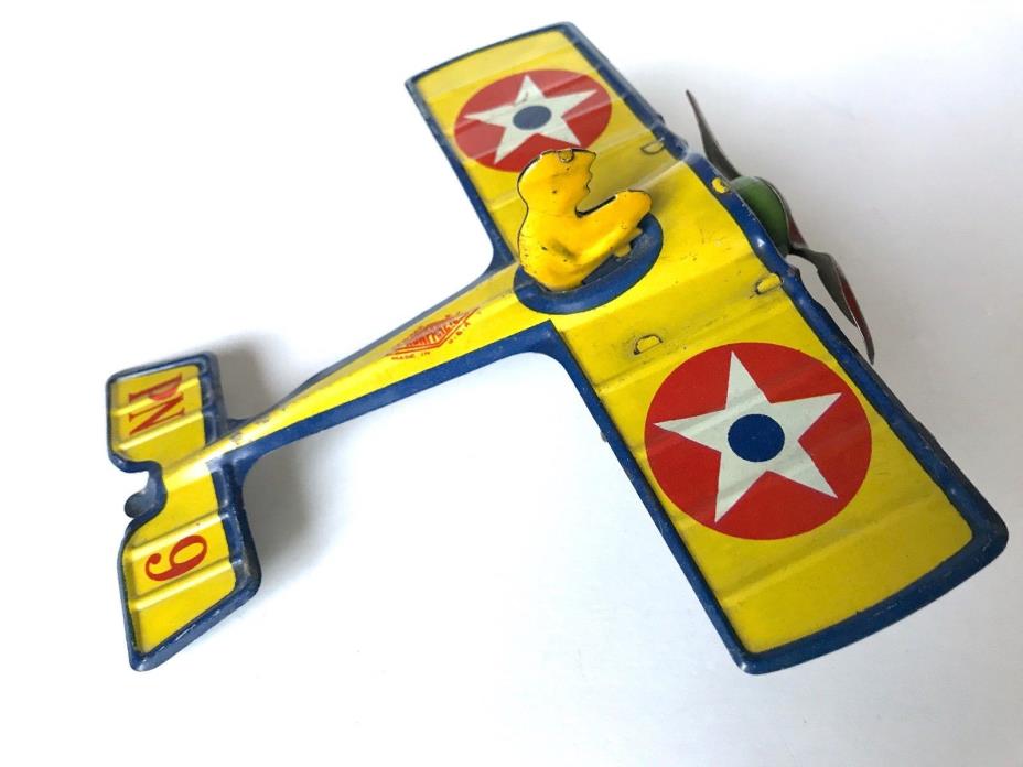 RARE Vintage 1920's Nonpareil PN 9 Wind-up Tin Toy Airplane *Great Condition*