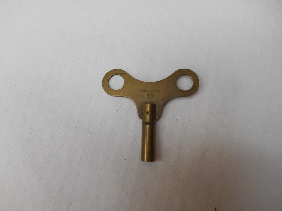 Vintage Old Antique Brass Swiss 10 Clock Toy Windup Winding Winder Key Square