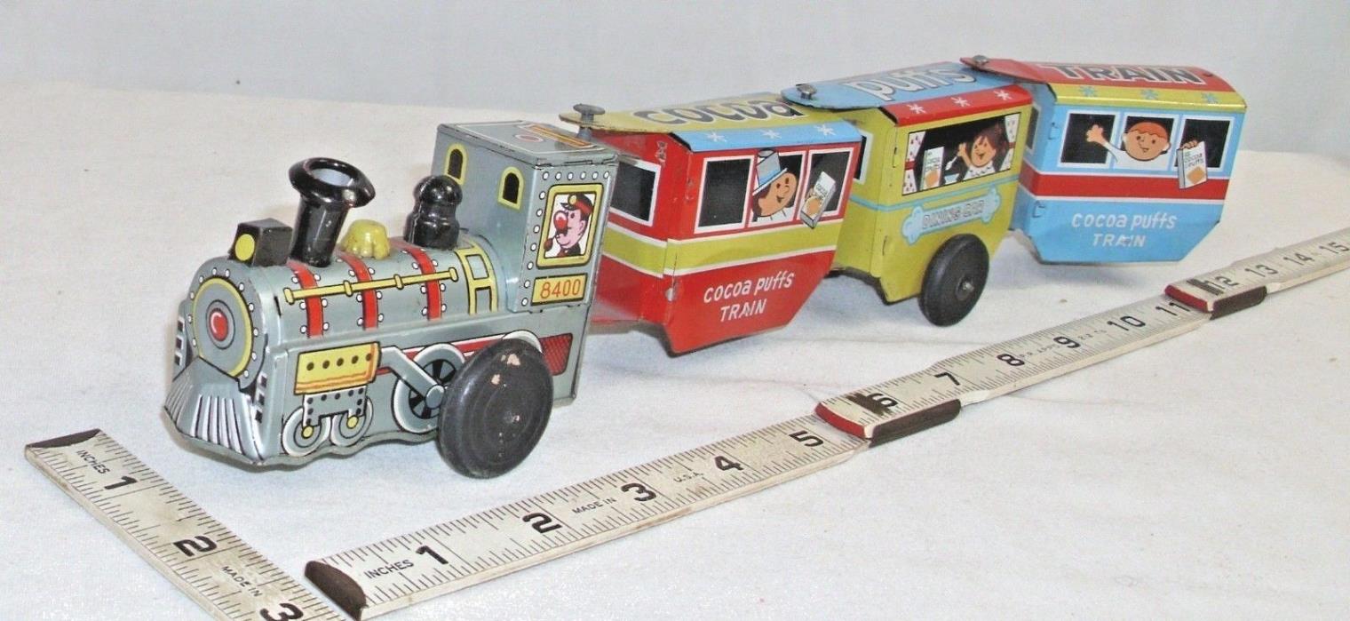 LINEMAR COCO PUFFS CEREAL TIN WIND UP FLOOR TRAIN TOY WORKS CLEAN!