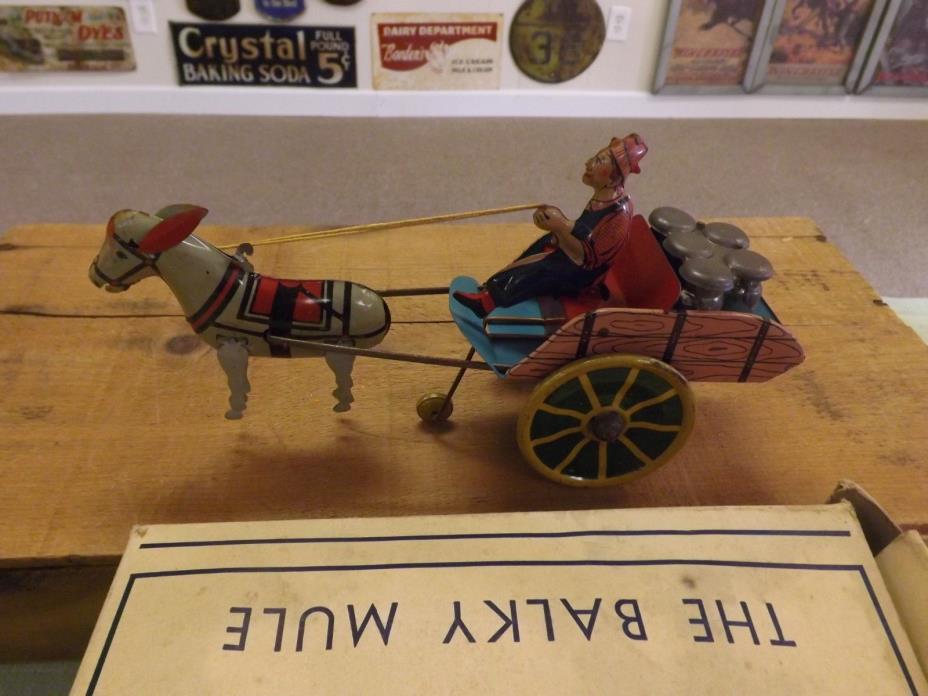 Vintage Marx Hee-Haw Wind-Up Balky Mule Toy With Original Box Working Mint