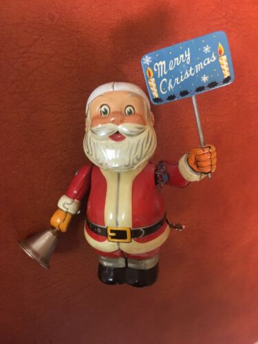 Vintage 1950s Santa Claus T N Japan Wind Up Tin Toy Working Christmas Antique