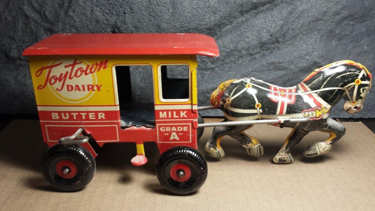 Vintage Marx | 1930s | Toytown Dairy Horse Drawn Wagon | Wind-up
