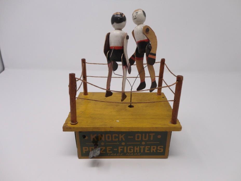 Early 1910's Strauss Tin Windup Knock Out Prize Fighters Boxing Toy - Working!