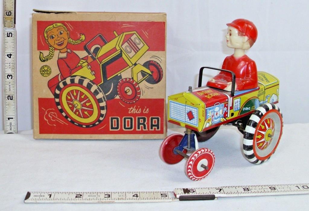 MARX DAN OR DORA DIPSY CRAZY CAR TIN WIND UP TOY BOXED WORKS CLEAN!