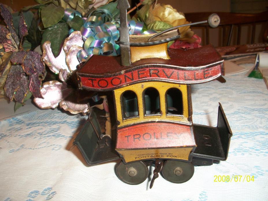 ANTIQUE ORIGINAL 1922  WIND UP TROLLEY BY FONTAINE FOX--5