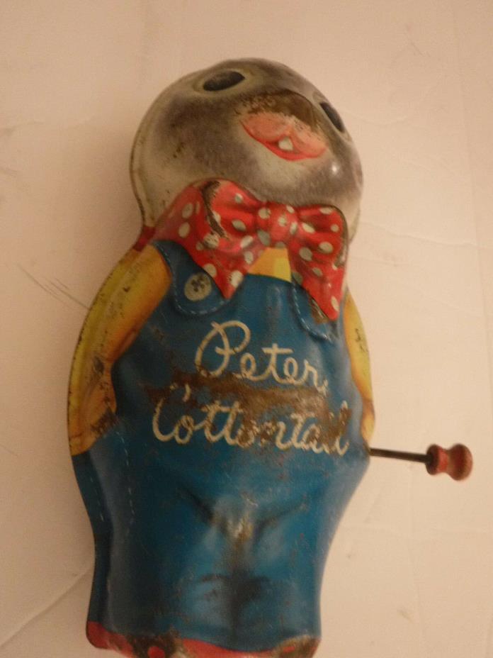 Vintage Mattel Tin Litho PETER COTTONTAIL Windup Toy Figure w/o Ears