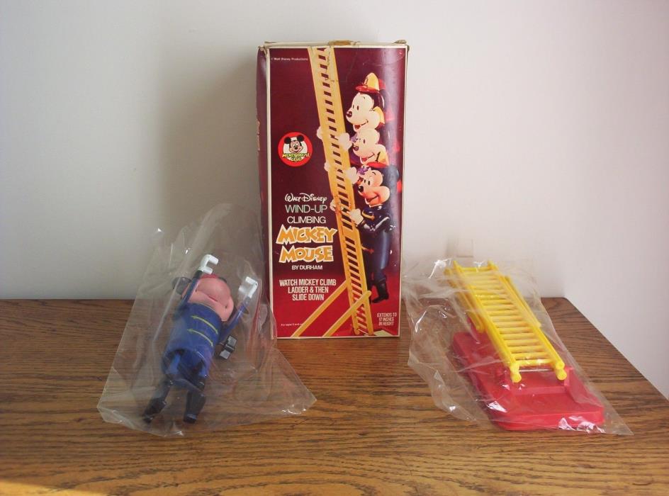 Vintage Walt Disney WindUp Fireman Mickey Mouse Club Climbing Ladder Toy Durham