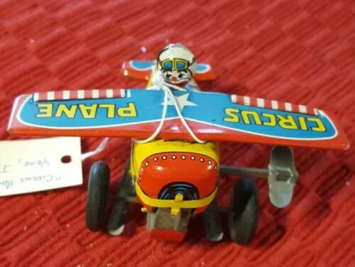 VINTAGE TIN WIND-UP CIRCUS PLANE ? YONE  MADE IN JAPAN  WORKS FABULOUS CONDITION