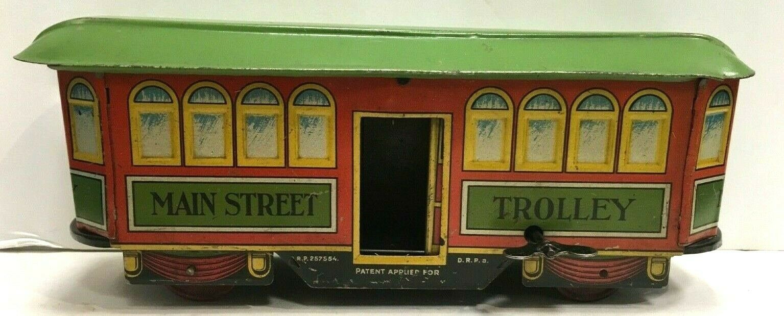 RARE 1930'S DISTLER TIN WIND-UP MAIN STREET TROLLEY CABLE CAR FREE SHIPPING!