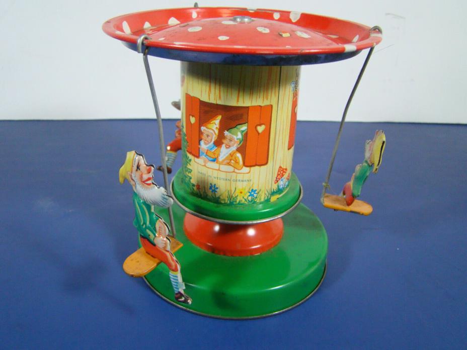 1950's Schopper Tin Lito West Germany Nostalgicartikel Snow White Dwarf Carousel