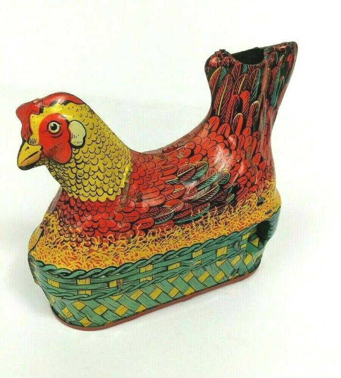 Vintage 40's Happy Hen by Baldwin Mfg Co Tin Laying Chicken Wind-Up Easter Toy