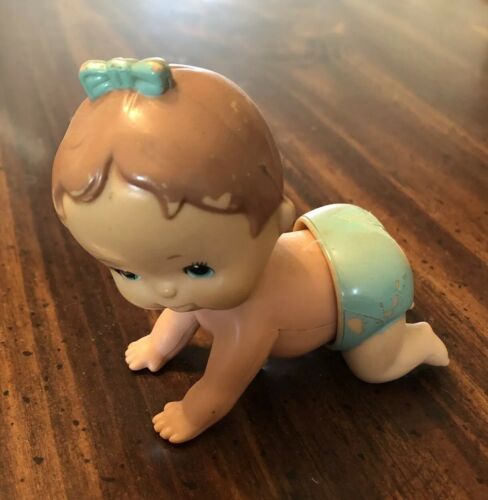 Vintage 1977 Tomy Hard Plastic Wind Up Crawling Baby Toy