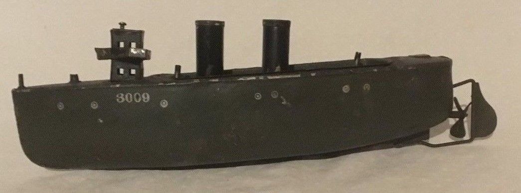 Ives #3009 Destroyer Tin Wind Up Gunboat Toy 1910s