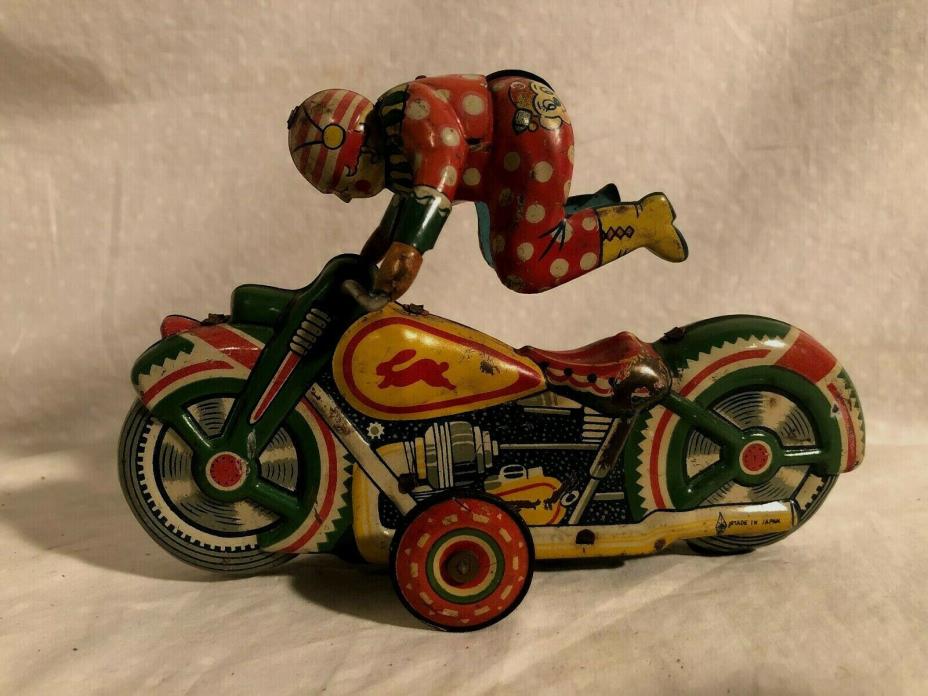 Jumping Clown Wind Up Tin Motorcycle Toy Sato Japan