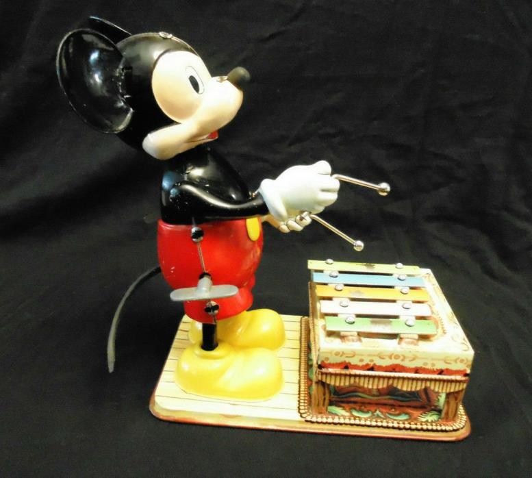 VINTAGE 1950'S MARX LINEMAR JAPAN XYLOPHONE MICKEY MOUSE TIN WIND UP TOY DISNEY