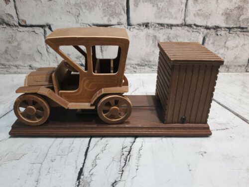 Wooden Model Vintage Musical Wind Up Moving Car Plays King of the Road