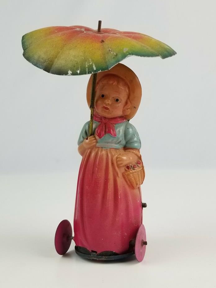 Vintage Occupied Japan Celluloid Wind-up Toy Woman w/ Umbrella Working