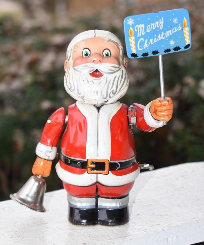 Vintage Tin Wind-up Toy SANTA CLAUS Japan T.N. Nomura 1950s Merry Christmas Toys