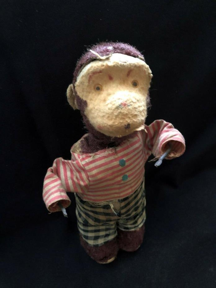 Vintage 1950s 1960s Wind Up Monkey Chimp Striped Shirt Plaid Pants